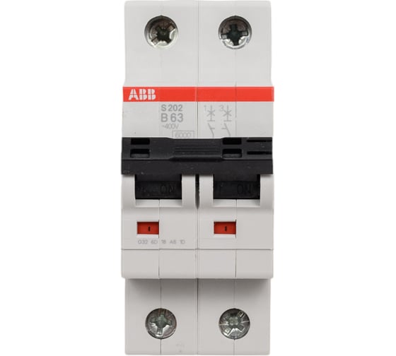 Изображение товара Автоматический 2-полюсной выключатель ABB S202 B63 2CDS252001R0635