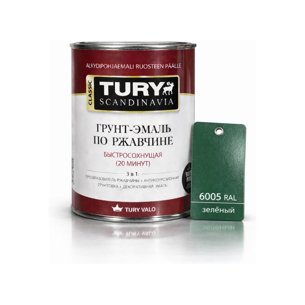 Изображение товара Грунт-эмаль по ржавчине 3 в 1 TURY МС-102 зеленая RAL 6005 0.9 кг