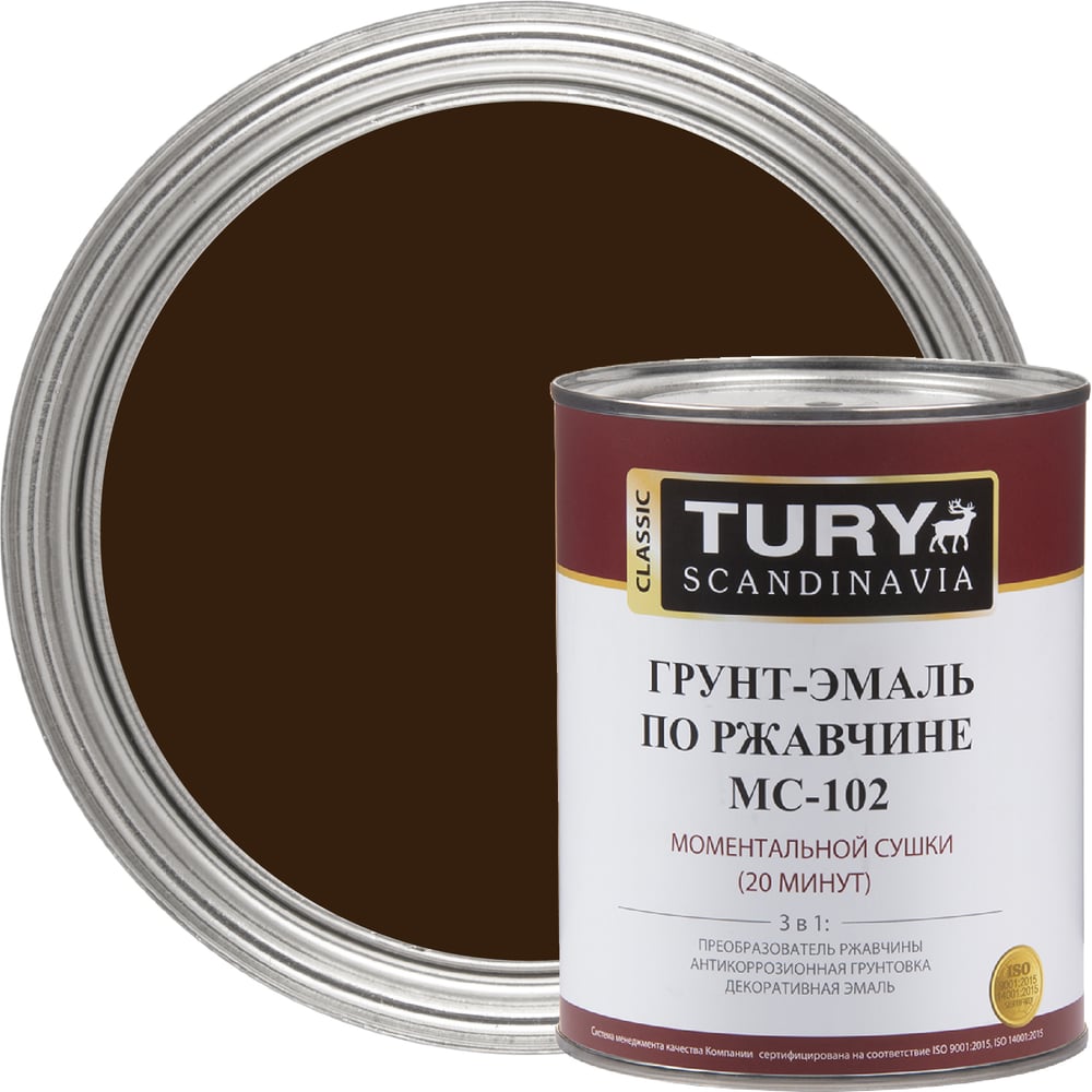 Изображение товара Грунт-эмаль по ржавчине 3 в 1 TURY МС-102 коричневая RAL 8017 2 кг