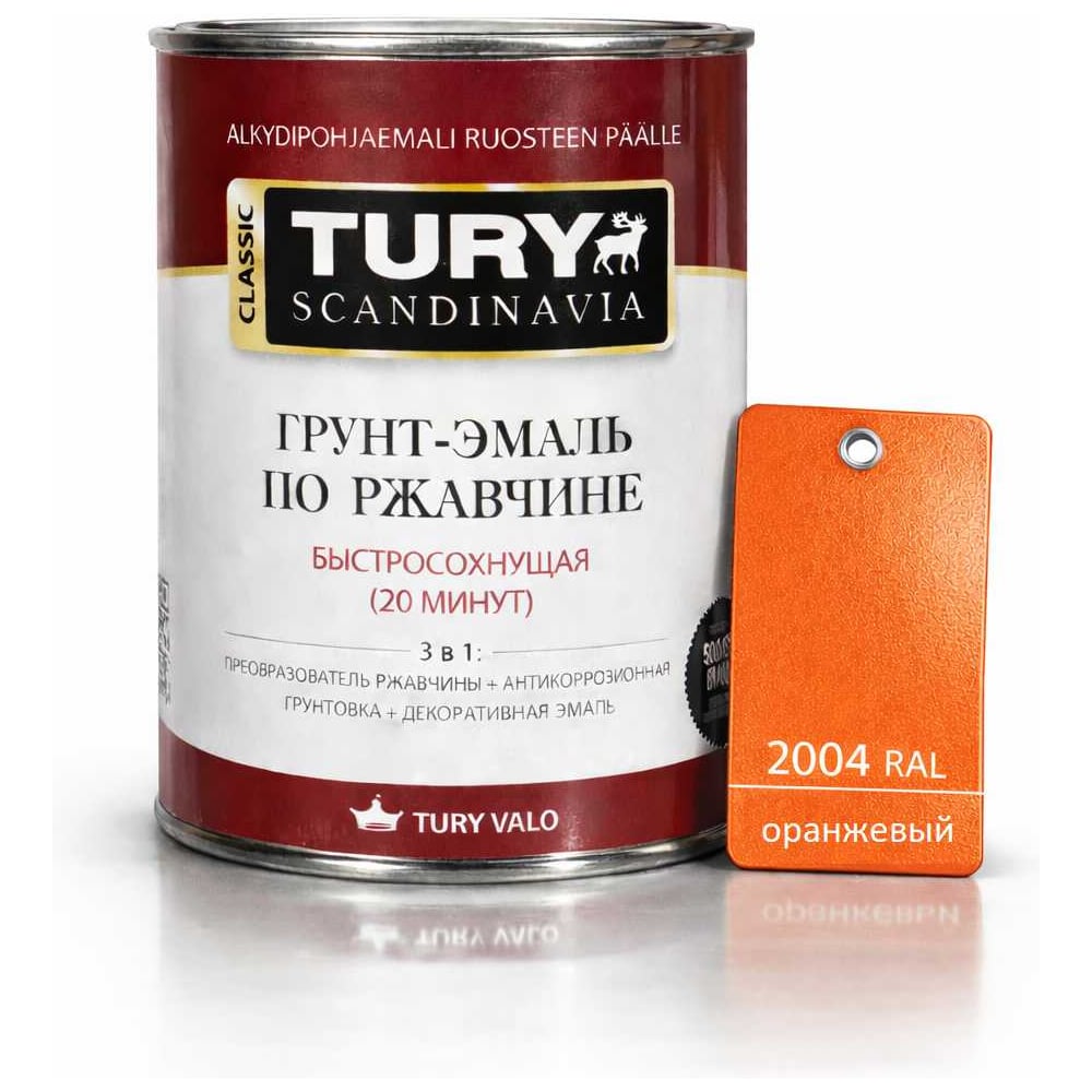 Изображение товара Грунт-эмаль TURY по ржавчине 3 в 1 МС-102 оранжевая 0,9 кг