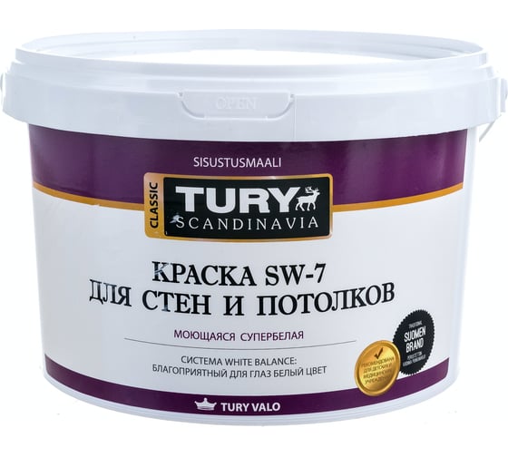 Изображение товара Краска TURY в/д SW-7 моющаяся супербелая, 2,4 кг 2008499
