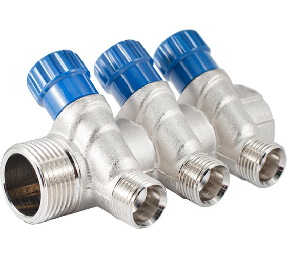 Изображение товара Коллектор с регулировочными вентилями PROFACTOR в/н 1" х 3 вых 1/2"нар PF MV 269.3