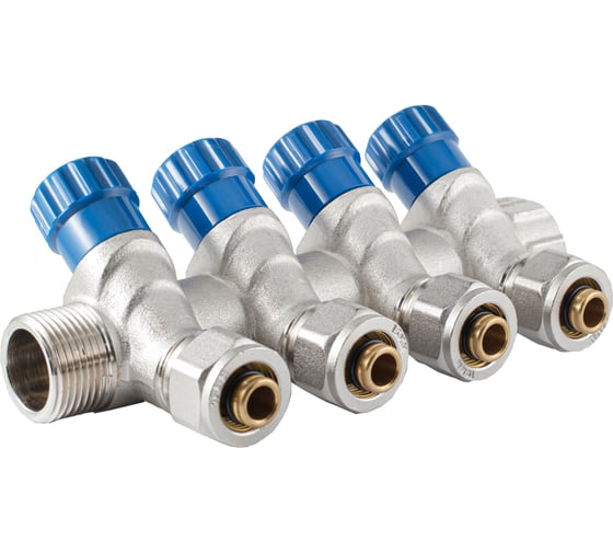 Изображение товара Коллектор с регулировочными вентилями PROFACTOR в/н 3/4" х 4 вых 16 цанга PF MVP 268.4C