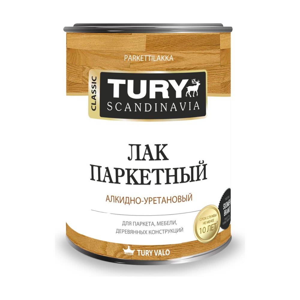 Изображение товара Паркетный лак TURY акриловый полуматовый 2 кг для деревянных поверхностей внутри помещений