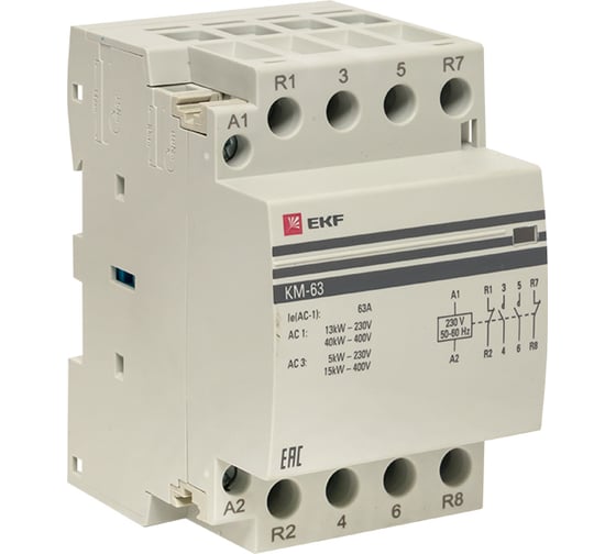Изображение товара Модульный контактор EKF КМ 63А 2NО+2NC (3 модуля) PROxima km-3-63-22