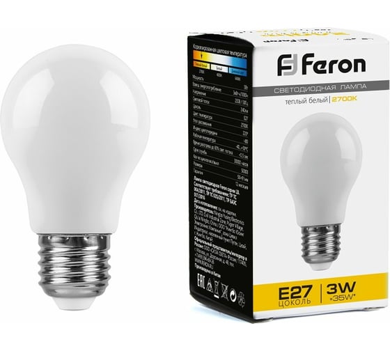 Изображение товара Светодиодная лампа FERON LB-375 E27 3W 2700K, 38266