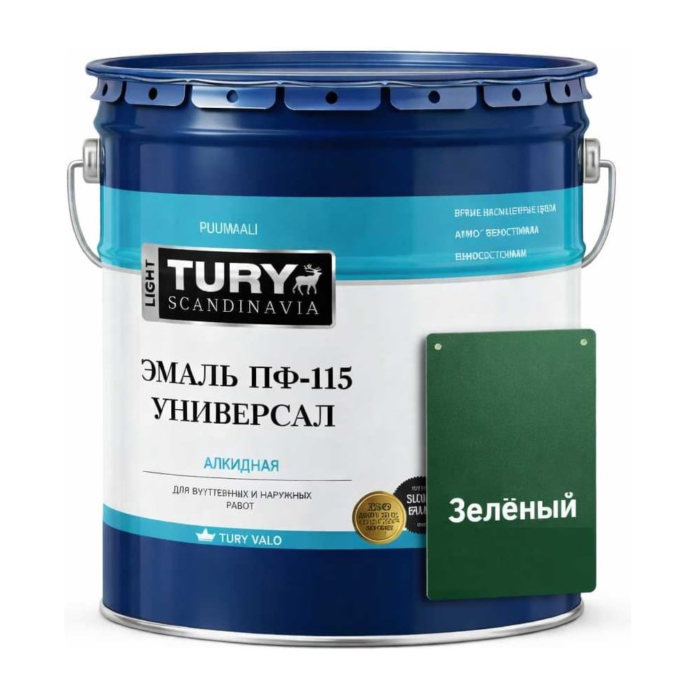 Изображение товара Эмаль TURY ПФ-115 Универсал зеленая, 13 кг