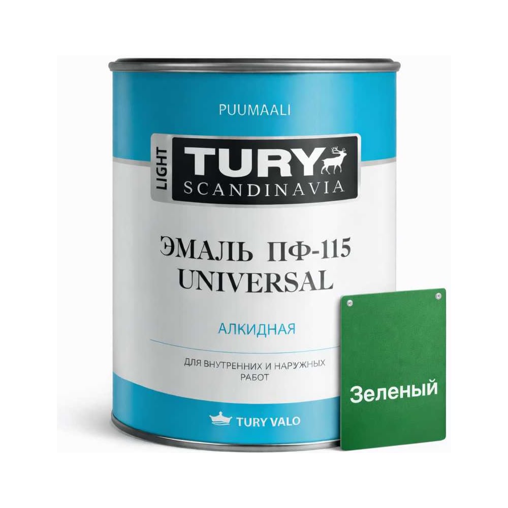 Изображение товара Эмаль TURY ПФ-115 Универсал зеленая 0,9 кг