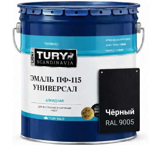 Изображение товара Эмаль TURY ПФ-115 Универсал черная, 13 кг 20008277