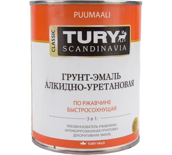 Изображение товара Грунт-эмаль TURY АУ по ржавчине 3 в 1, темно-серая (RAL 7024), 0.9 кг T1-00003562