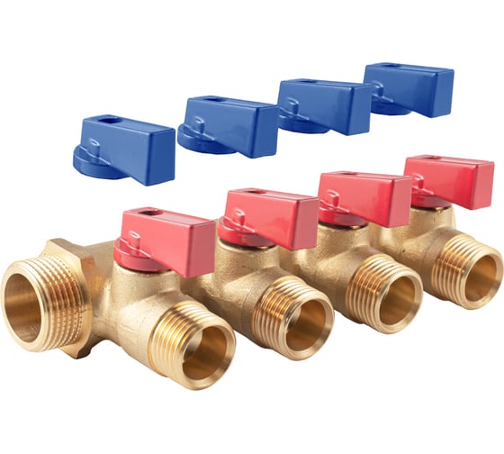 Изображение товара Коллектор с шаровыми кранами  PROFACTOR в/н 3/4" х 4 вых 1/2"нар PF MV 264.4