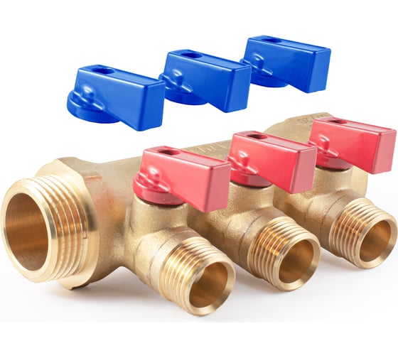 Изображение товара Коллектор с шаровыми кранами PROFACTOR в/н 1" х 3 вых 1/2"нар PF MV 265.3