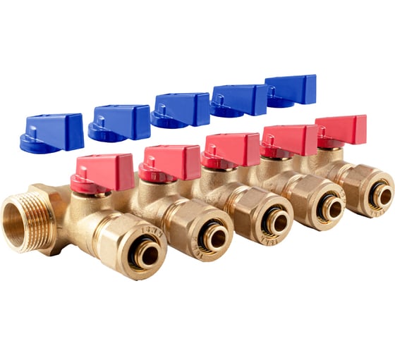 Изображение товара Коллектор с шаровыми кранами PROFACTOR в/н 3/4" х 5 вых 16 цанга PF MVP 266.5