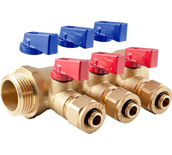 Изображение товара Коллектор с шаровыми кранами PROFACTOR в/н 1" х 3 вых 16 цанга PF MVP 267.3