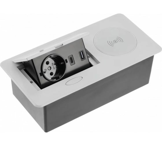 Изображение товара Выдвижной блок розеток GTV выдвижная розетка на 1 EURO розетку и 2 USB-A+C, беспроводная зарядка, серый, AE-PB1SAVAP-53
