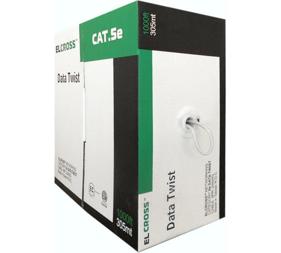 Изображение товара Кабель UTP Экопласт LSZH (без галогена), 4 пары, Solid, категории 5е ELCROSS (1 бухта=305 м) 65005