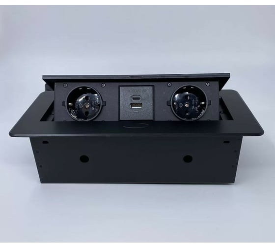 Изображение товара Выдвижной встраиваемый блок розеток Inrior выдвижная розетка, на 2 EURO розетки и 2 USB-A+C, черный, TORO-33-20