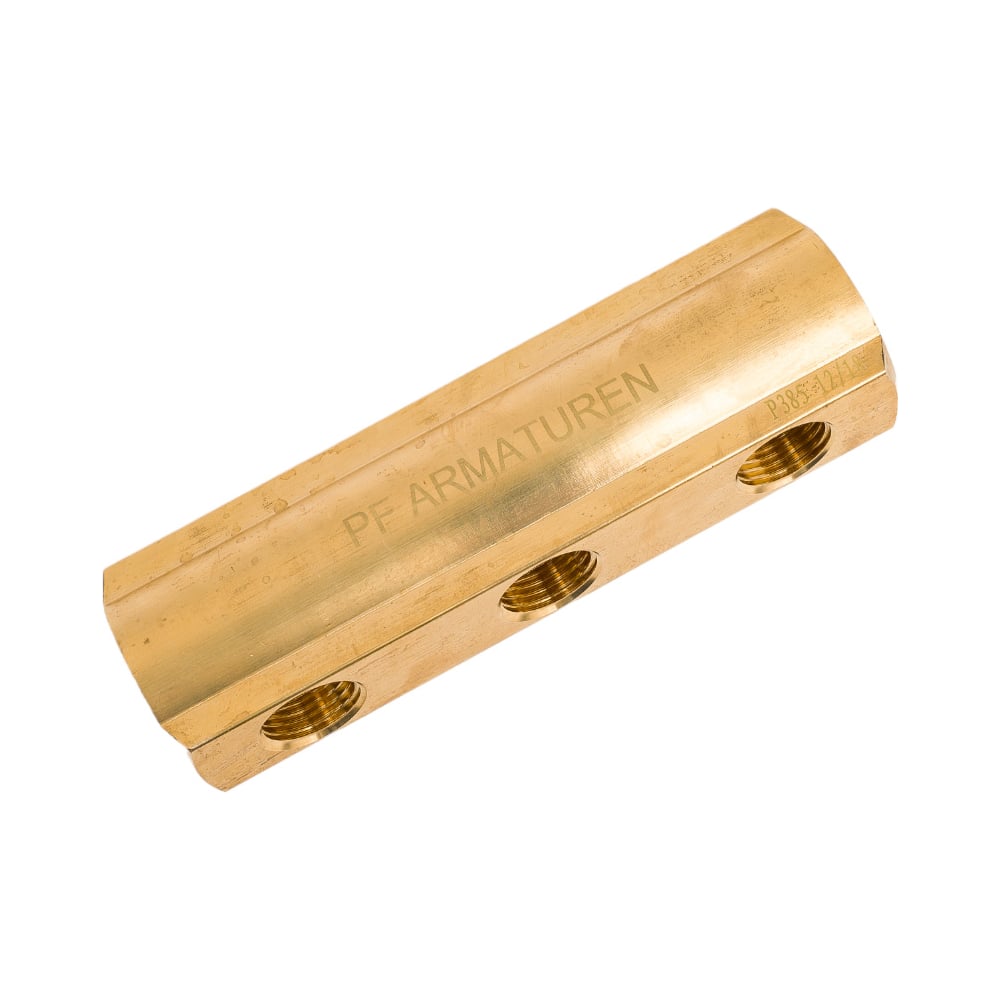 Изображение товара Латунный коллектор PROFACTOR 1 дюйм 3 выхода 1/2 дюйма