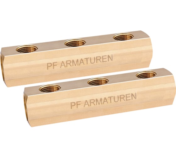 Изображение товара Коллектор PROFACTOR латунный, двусторонний в/в 1" х 3 вых 1/2"вн  PF MF 260.3