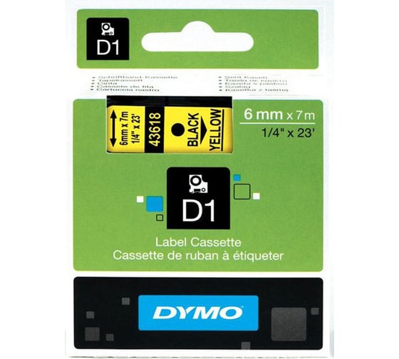Изображение товара Картридж с лентой Dymo S0720790 6 мм, 7м, пластик, черный на желтой ленте DYMO43618