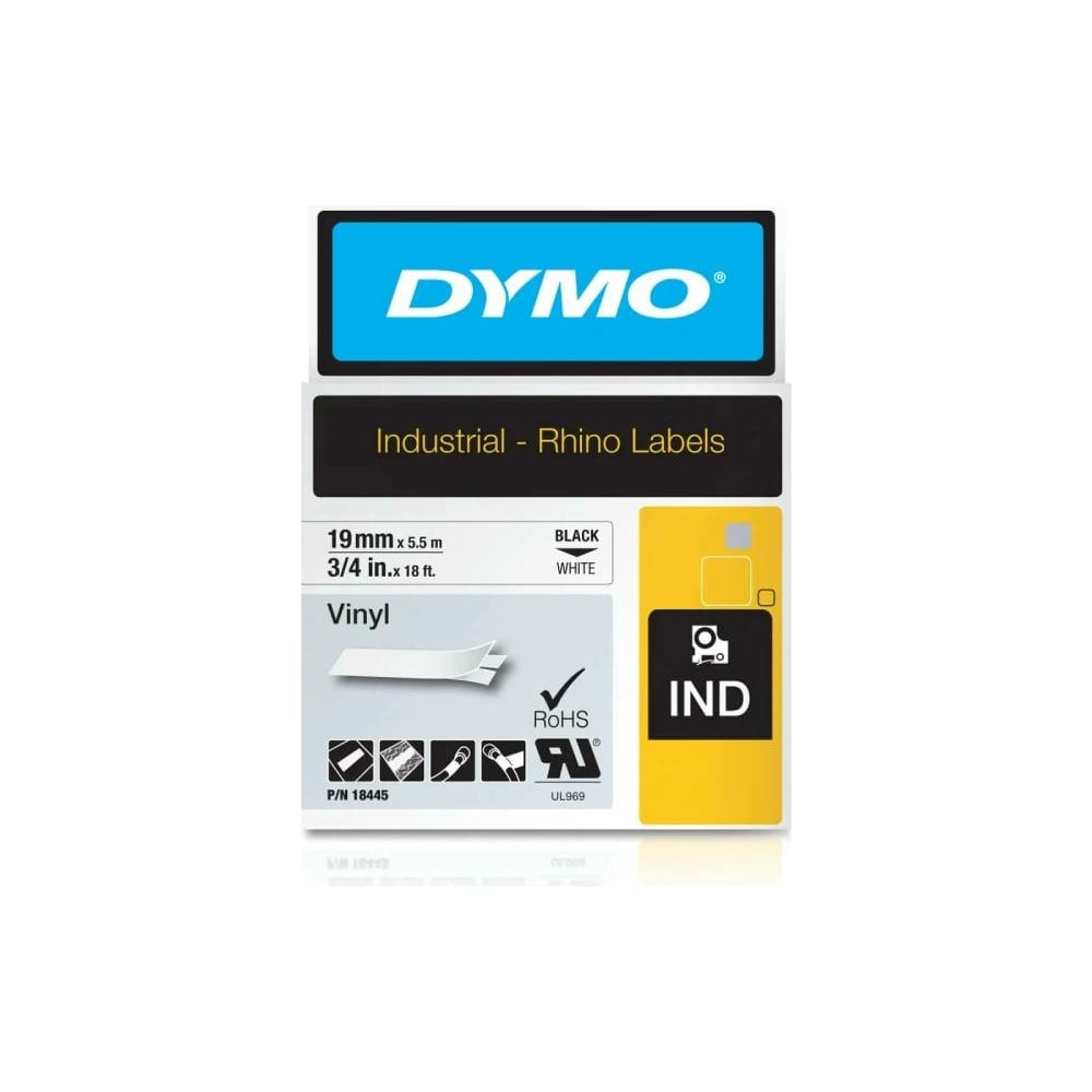 Картридж для маркировки с виниловой лентой Dymo S0718620 19 мм, 5.5 м, черный на белой ленте DYMO18445