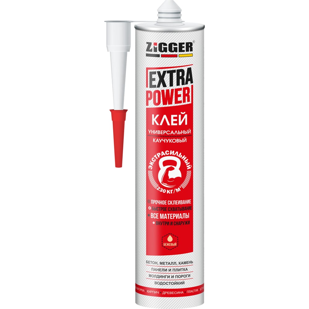 Изображение товара Клей ZIGGER EXTRA POWER каучуковый экстрасильный белый 380г для монтажа