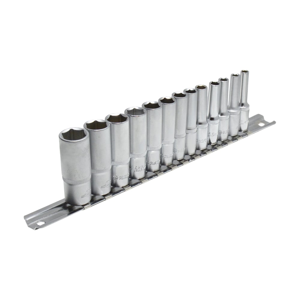 Изображение товара Набор торцевых шестигранных головок удлиненных AIST 4-14мм 1/4" дюйма на планке 13 пр. / 202113 00-00006230