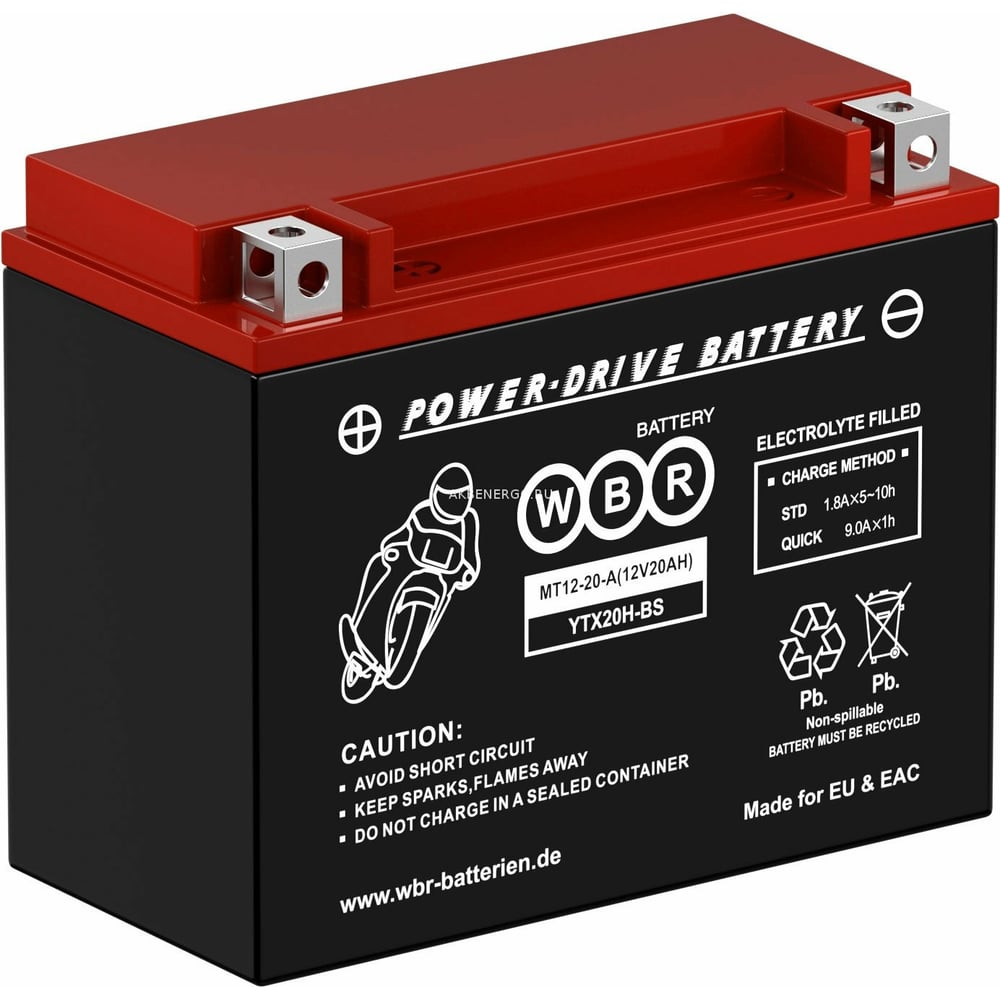 Изображение товара Мото аккумулятор WBR MT12-20-A MF 20 А*ч AGM с допустимым пусковым током 310 А