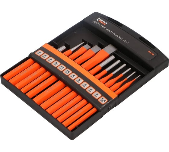 Изображение товара Набор выколоток, зубил, кернеров FASTER TOOLS 12 штук, в боксе 3405