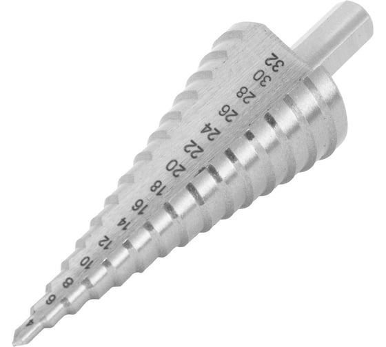 Изображение товара Сверло ступенчатое 15 ступеней, 4-32 мм, сталь HSS, шлифованное Спец 370102