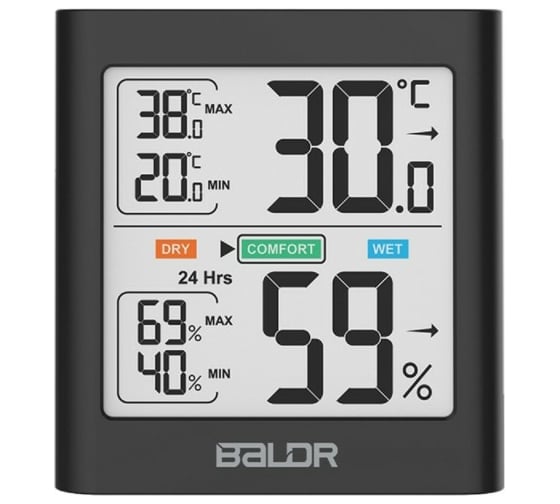Изображение товара Цифровой термогигрометр с внешним датчиком BALDR B0135TH-BLACK