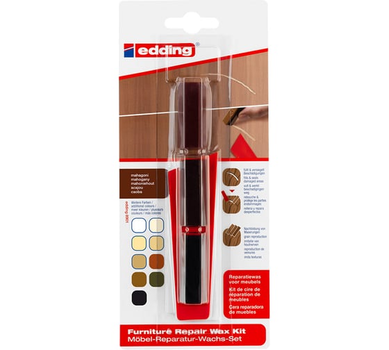 Изображение товара Восковой набор EDDING 8901 для ремонта мебели, 3 оттенка, блистер, красное дерево E-8901#3-B#604