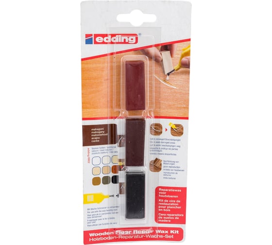 Изображение товара Восковой набор EDDING 8902 для ремонта деревянных полов, 3 оттенка, блистер, красное дерево E-8902#3-B#604