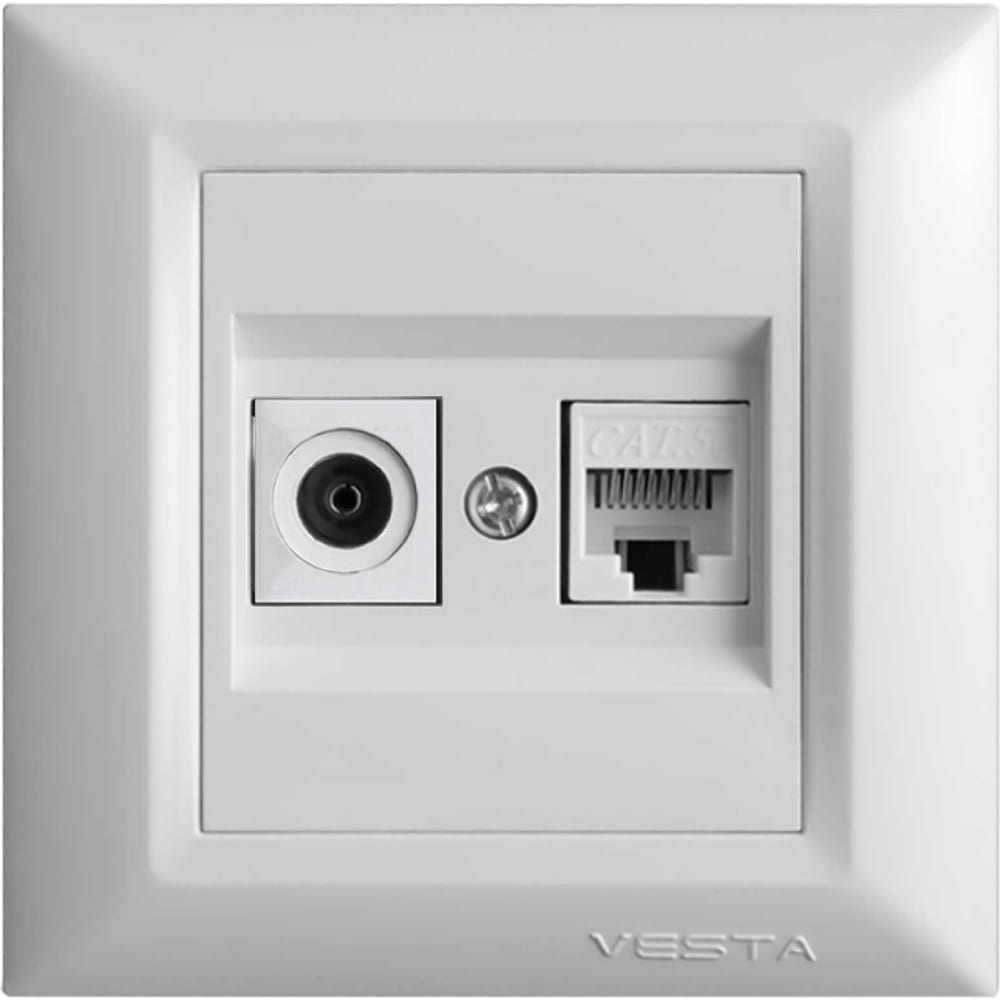 Двойная розетка для сетевого кабеля Vesta Electric телевизионная розетка vesta electric