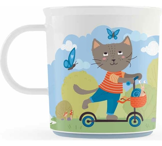 Изображение товара Детская кружка с голубым декором и нескользящим дном Пластишка 200 мл, белый 431321916