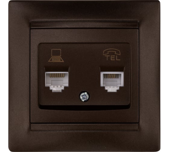 Изображение товара Розетка телефонная RJ11 + компьютерная RJ45 TDM ELECTRIC шоколад, серия "Лама" SQ1815-0519