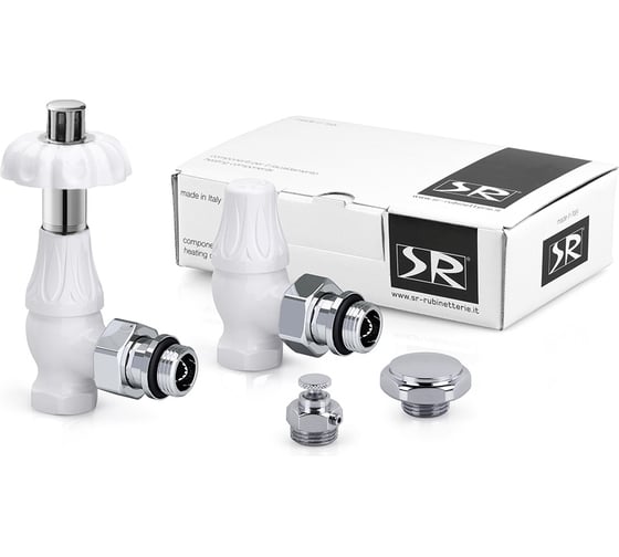 Изображение товара Терморегулирующий комплект угловых вентилей SR Rubinetterie Floral Old Style 1/2", белый K371-1500VC0A