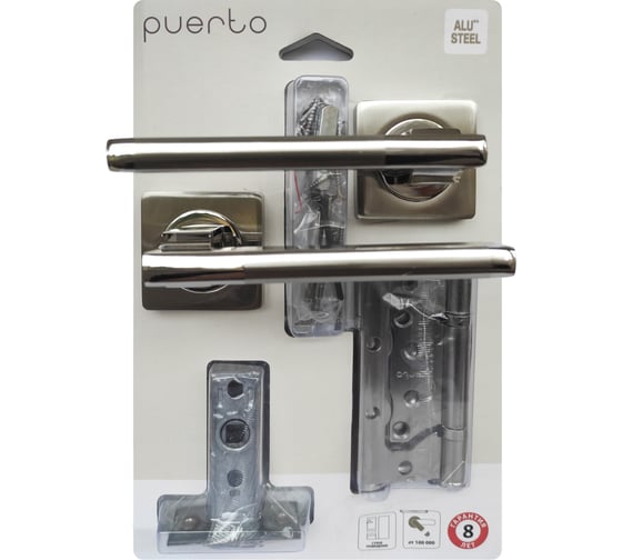 Изображение товара Комплект дверной фурнитуры (ручка, защелка межкомнатная, петли без врезки) PUERTO SET 514-02 5-45PL 2S SN/NP