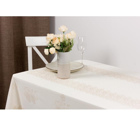 Изображение товара Готовая скатерть Towa Ажурная Victoria прямоугольная 140x200 см, бежевый 5178