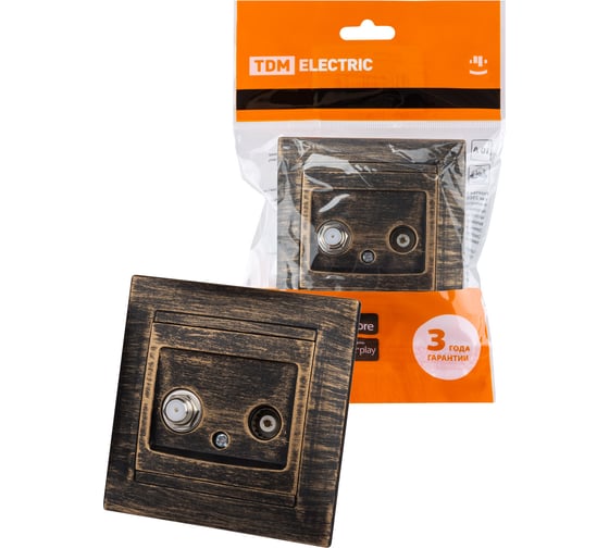 Изображение товара Розетка TV ("мама") + SAT (F-разъем) 0-2400МГц TDM ELECTRIC старинная бронза, серия "Лама" SQ1815-0761