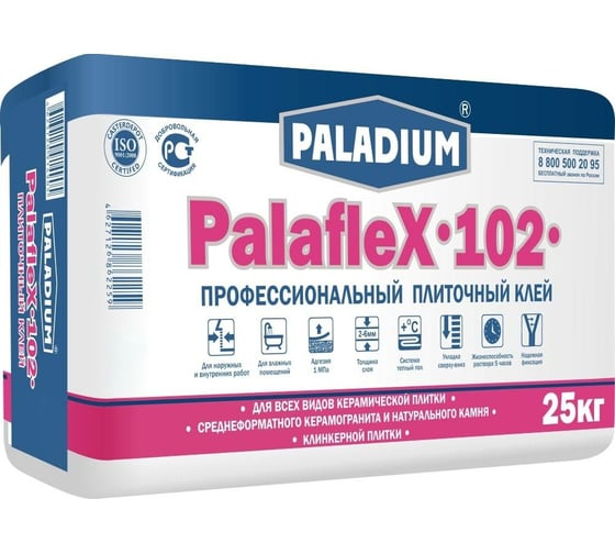 Изображение товара Плиточный клей PALADIUM PalafleX-102 Профессиональный класс C1T, 25 кг PL-102/25