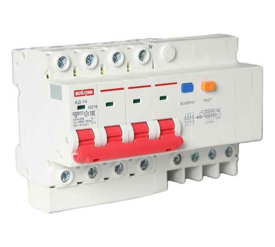 Изображение товара Автоматический выключатель дифференциального тока ВТМ (S) АД-14, 4.5кА, 4Р, 16А, 30мА, характеристика С ВТМ00041892