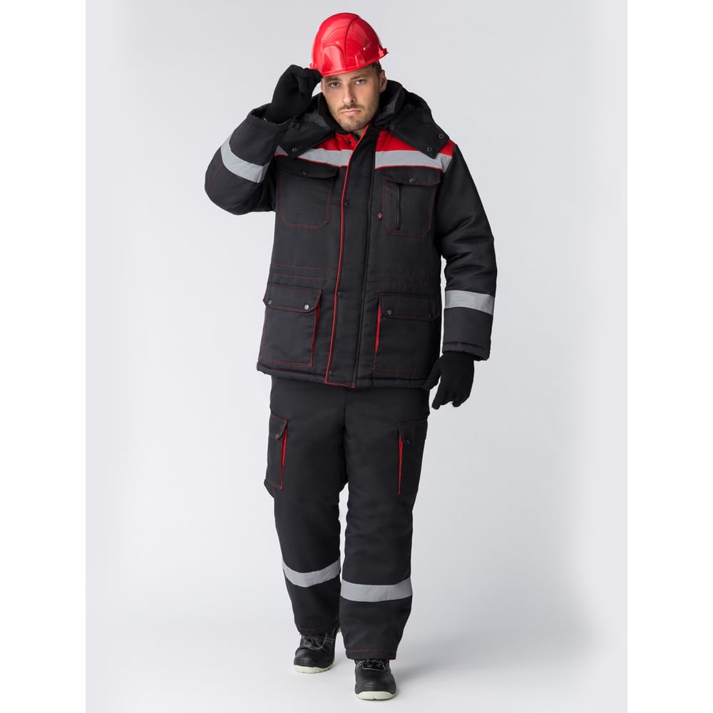 Изображение товара Зимний мужской костюм Факел Титан с полукомбинезоном черный красный 64-66