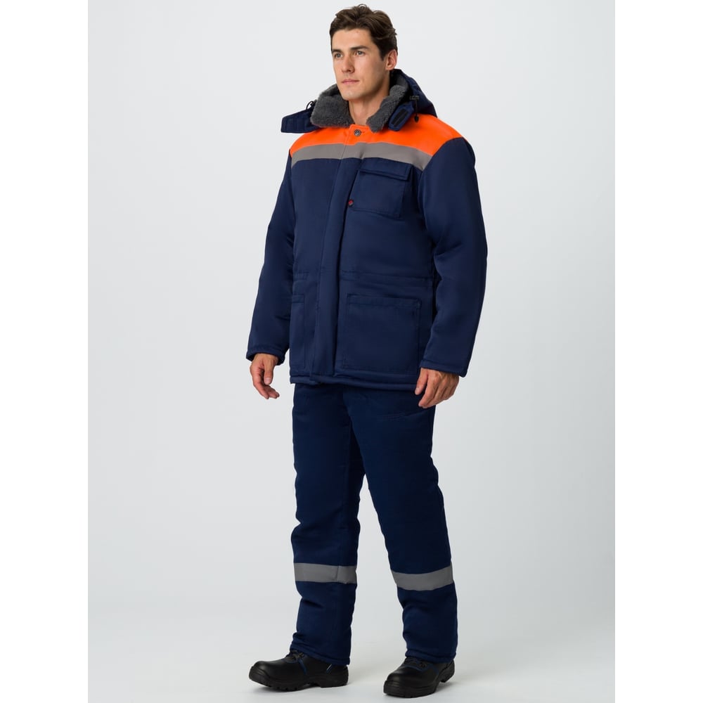 Изображение товара Зимний мужской костюм с полукомбинезоном Факел Труженик-Ультра-2 темно-синий оранжевый 40-42