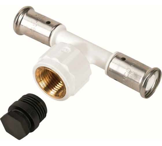 Изображение товара Тройник HENCO ВР c черной заглушкой BP04 1/2", ПВДФ пресс , белый, 26x1/2"x26 13PKW-260426