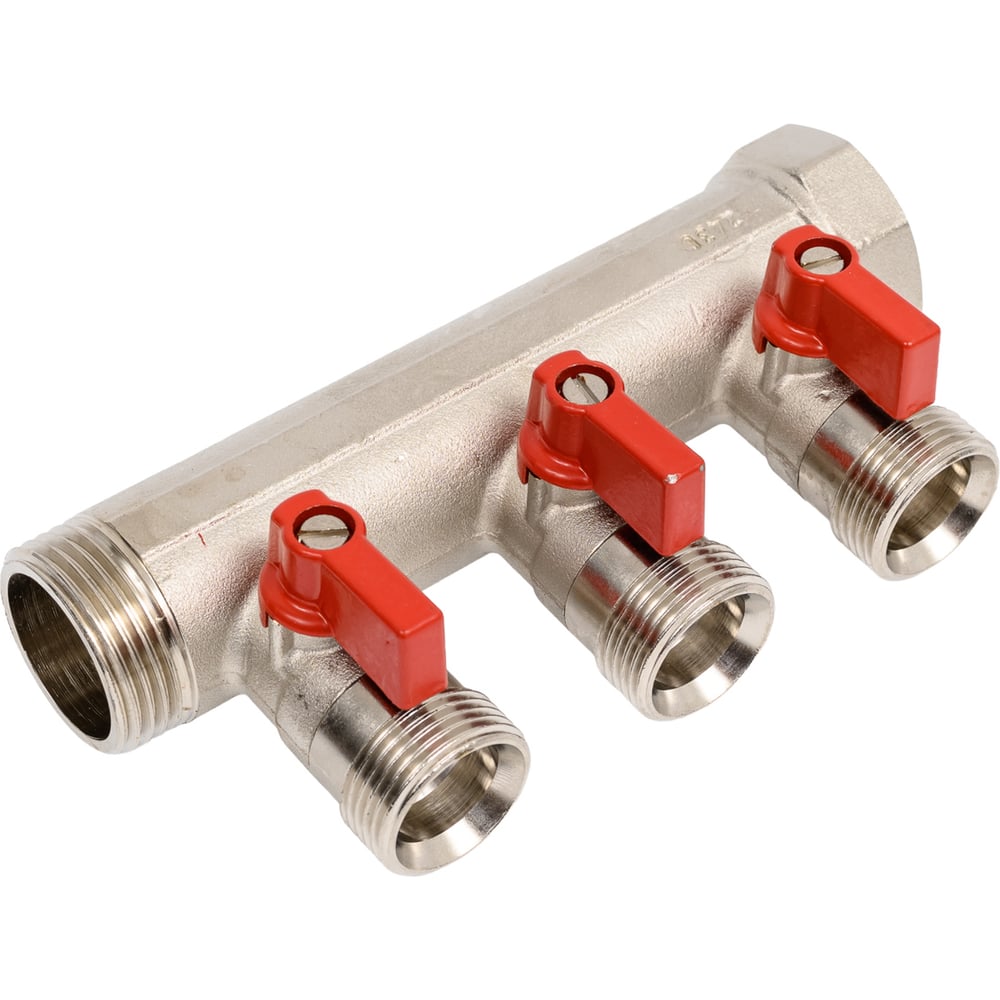 Изображение товара Коллектор HENCO 1" с красными шаровыми кранами и евроконусом