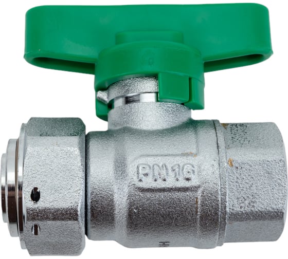 Изображение товара Шаровой кран FAR хром, с обратным клапаном, 1/2'ВР - 3/4" накидная гайка, бабочка, зеленый FS 3047 12VC