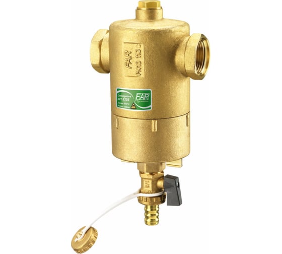 Изображение товара Грязеуловитель FAR 1 1/2" с магнитными вставками, сливной кран, верхнее отверстие, 1/2" FA 2205 112