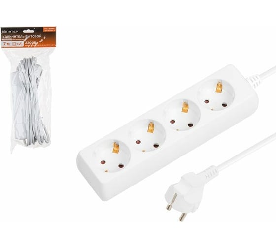 Изображение товара Удлинитель ЮПИТЕР 7 м 4 роз., 2,2 кВт с заземлением белый JP8102-28