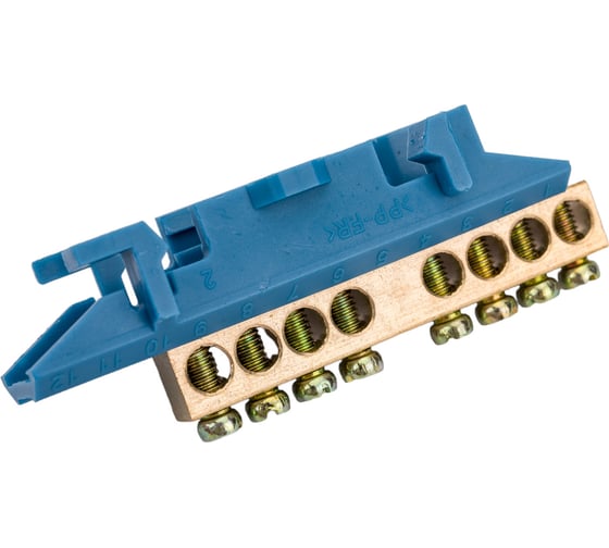 Изображение товара Нулевая N шина c изолятором ЮПИТЕР на DIN-рейку 6x9мм 8 групп большая стойка JP7209-02